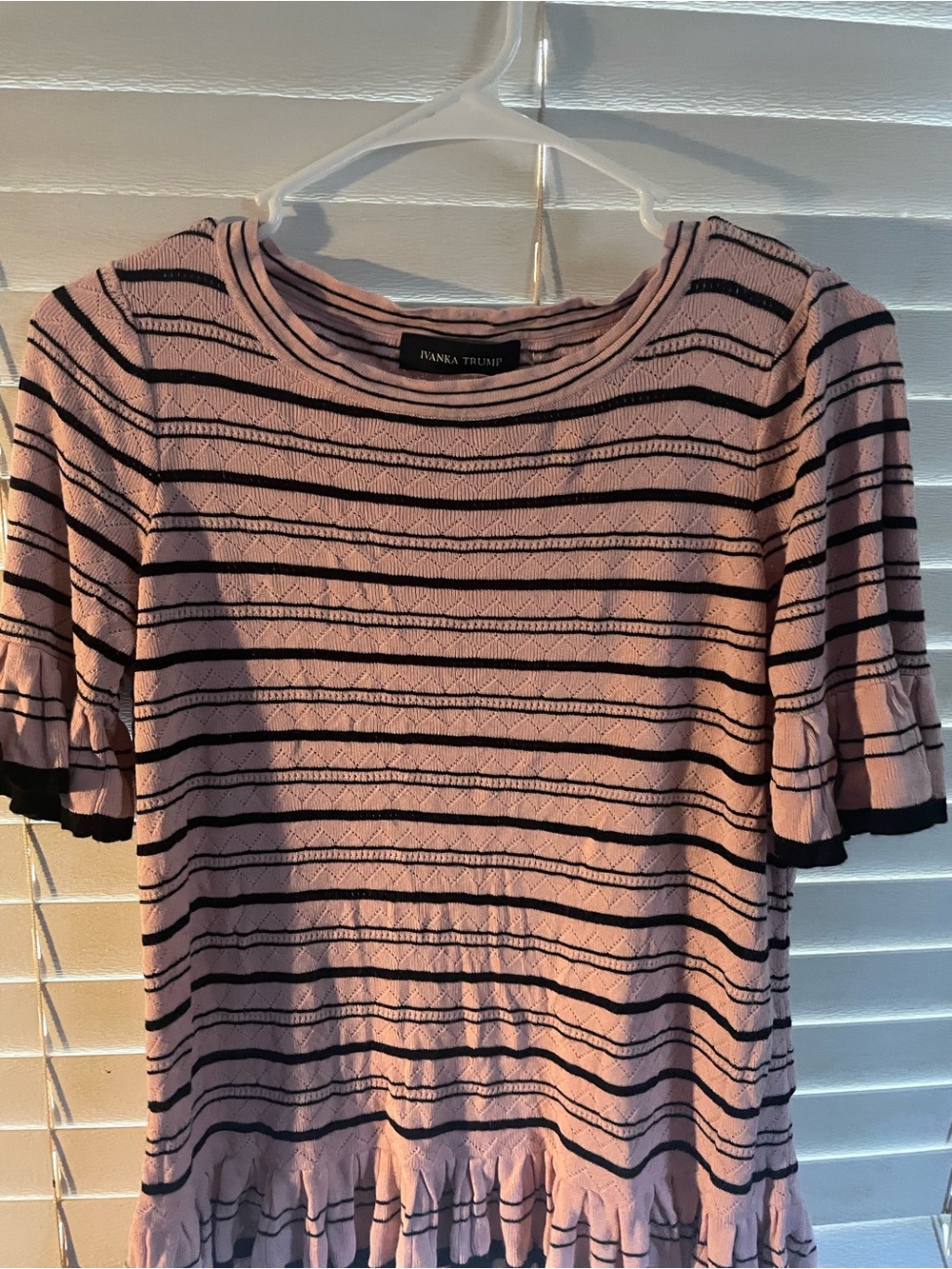 Ivanka Trump Pink and Black Striped Peplum Knit Top